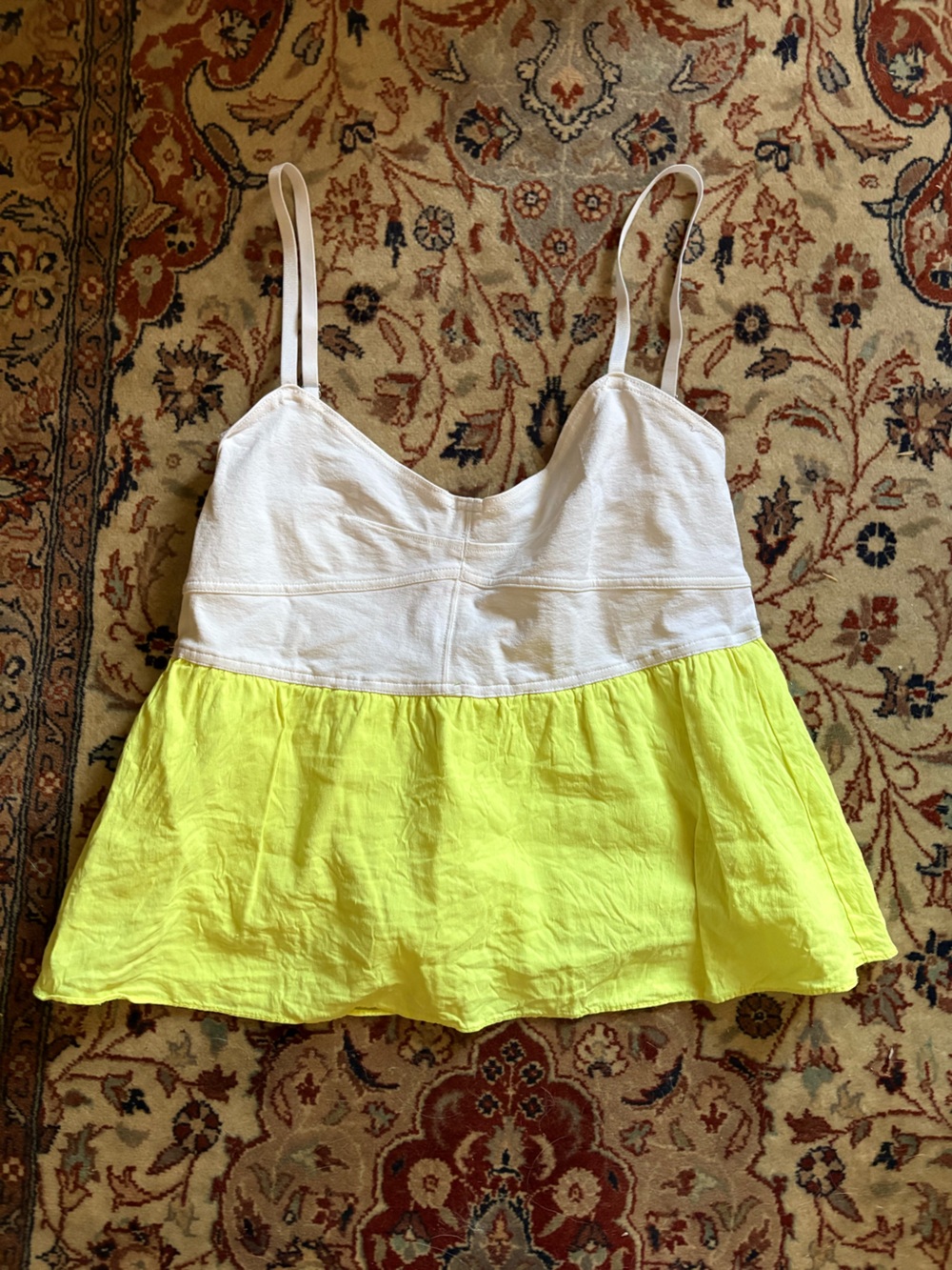 Theory White and Yellow-Green Peplum Cami Tank Top